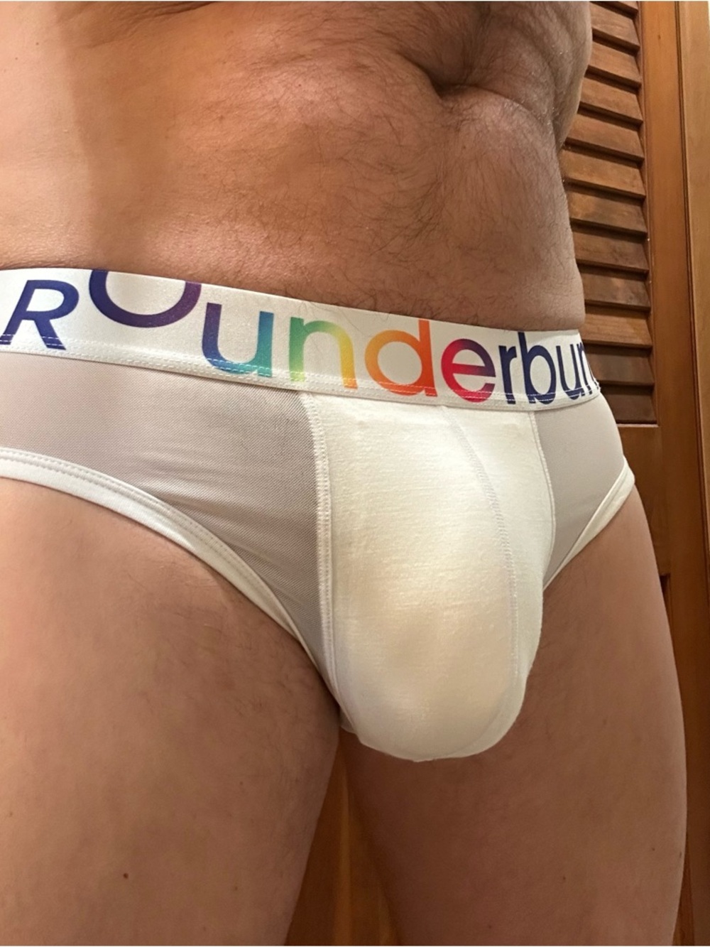 Rounderbum White Briefs with Rainbow Logo Waistband